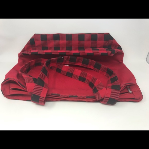 Disney Parks Mickey Minnie Mouse Holiday Christmas Large Tote Bag Plaid Red - Picture 6 of 9